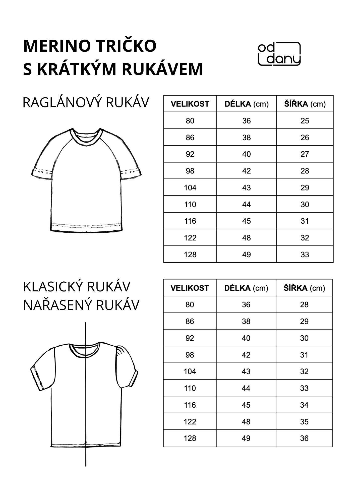 VELIKOSTÍ TABULKA TRIČKA KR